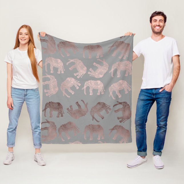 Couverture Polaire motif tribal d'éléphant d'or rose clair élégant (En situation)