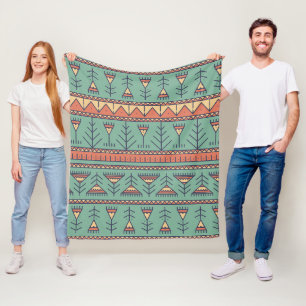 Couverture Polaire Motif tribal du sud-ouest Bleu et brun.