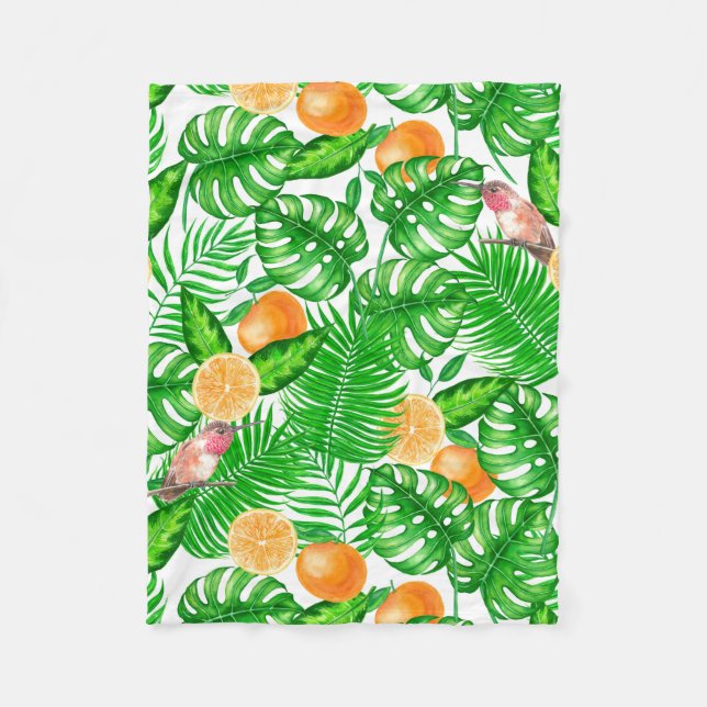 Couverture Polaire Motif tropical, colibris II (Devant)