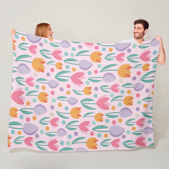 Couverture Polaire Motif Tulipes printanières (En situation)