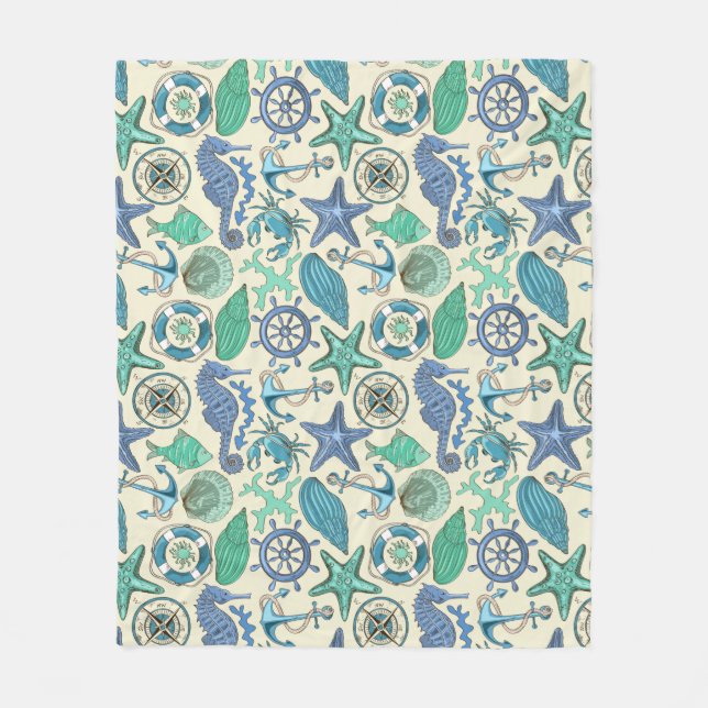 Couverture Polaire Motif turquoise d'animaux de mer (Devant)