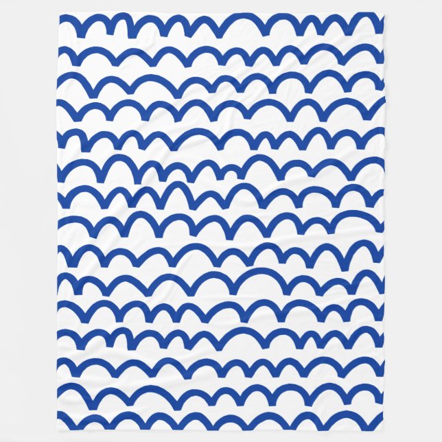 Couverture Polaire Motif vague - bleu marine sur blanc (Devant)