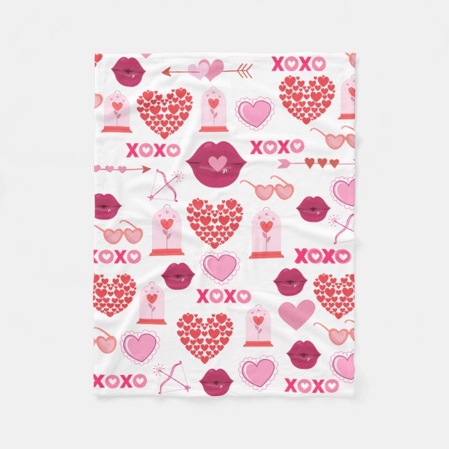 Couverture Polaire Motif Valentine`s Day 2023 Arrière - plan avec coe (Devant)
