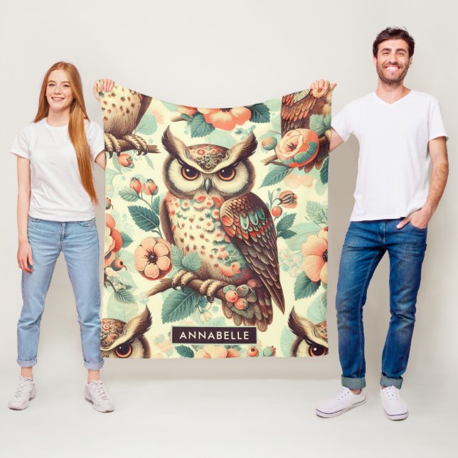 Couverture Polaire Motif vintage Cute Owl (En situation)