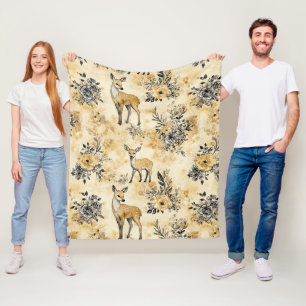 Couverture Polaire Motif vintage de faon et floral de forêt (7)