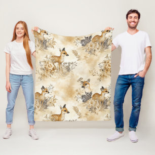 Couverture Polaire Motif vintage de faon et floral de la forêt (3)