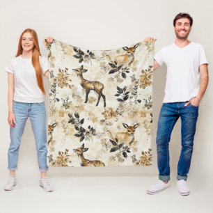 Couverture Polaire Motif vintage de faon et floral de la forêt (9)