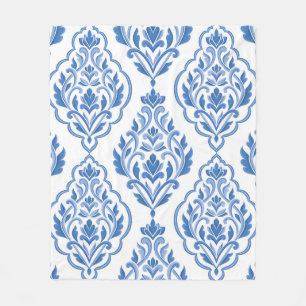 Couverture Polaire Motif vintage sans couture bleu et blanc damassé. 