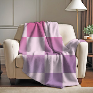 Couverture Polaire Motif Violet Dégradé à Carreaux Rétro