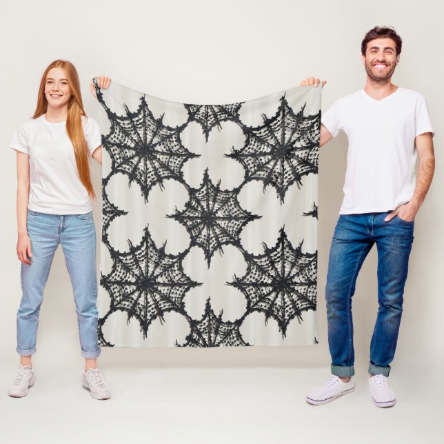 Couverture Polaire Motif Web en blanc sans couture noire Spider - (En situation)