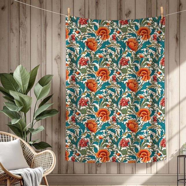Couverture Polaire Motifs botaniques riches William Morris tissés mai (Handwoven William Morris Rich Botanical Motifs Fleece Blanket)
