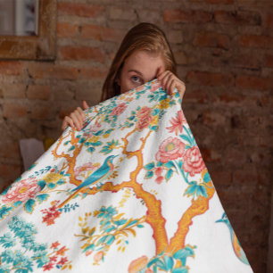 Couverture Polaire Motifs d'inspiration asiatique, Fleurs colorées oi