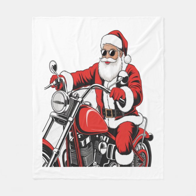 Couverture Polaire Moto à cheval père Noël (Devant)