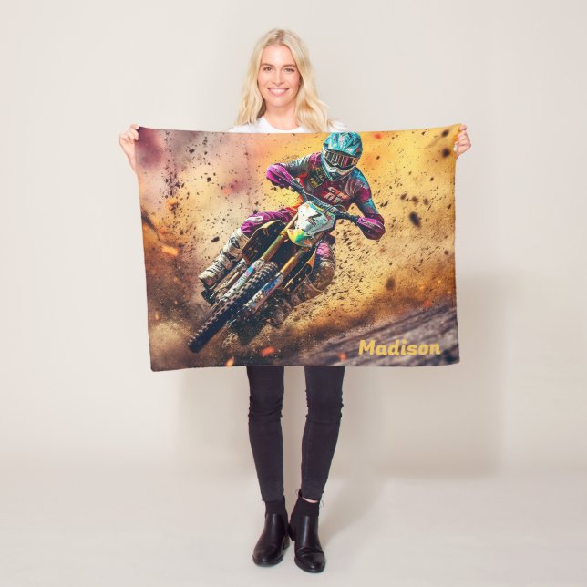 Couverture Polaire Motocross de nom personnalisé (En situation)