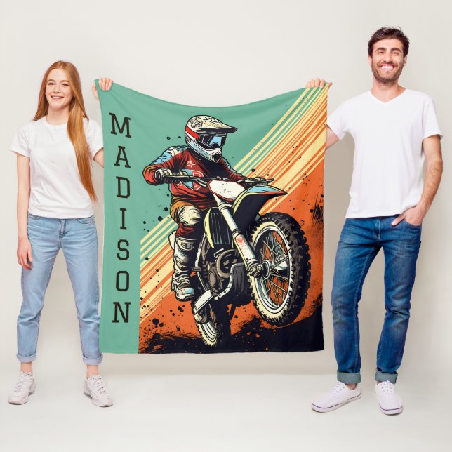 Couverture Polaire Motocross de nom personnalisé (En situation)