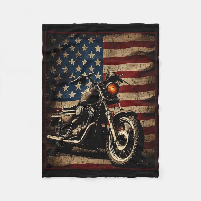 Couverture Polaire Motorcycle Usa Flag Retro Biker  (Devant)