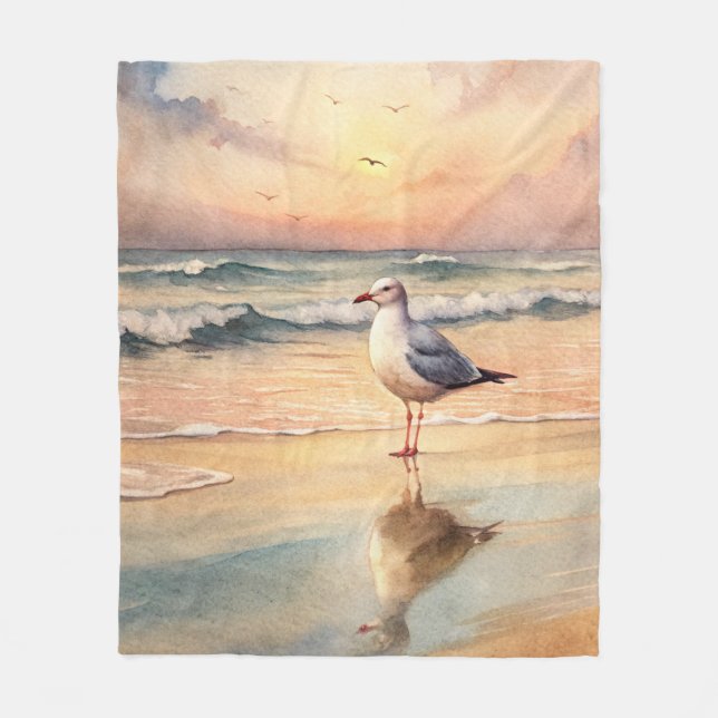 Couverture Polaire Mouette sur une plage (Devant)