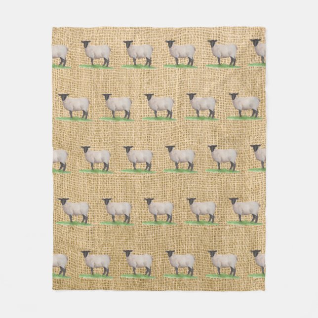 Couverture Polaire Moutons du Suffolk d'aquarelle (Devant)
