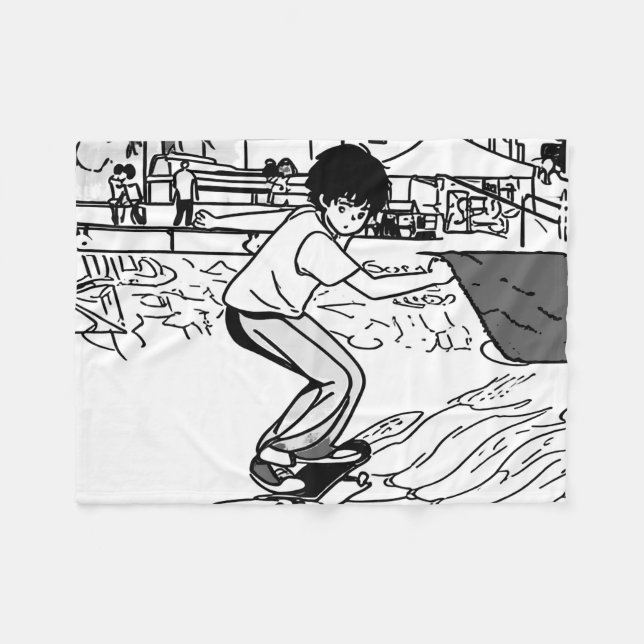 Couverture Polaire Mouvements de skateboard - Jeune skateur (Devant (Horizontal))