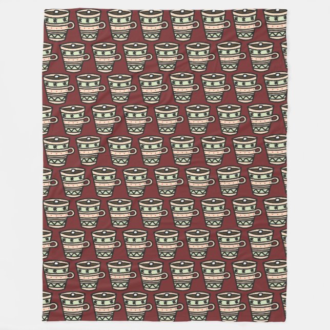Couverture Polaire Mugs de cacao avec Marshmallow Motif Bourgogne (Devant)