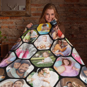 Couverture Polaire Multi Photo Collage Simple Moderne Hexagon Motif