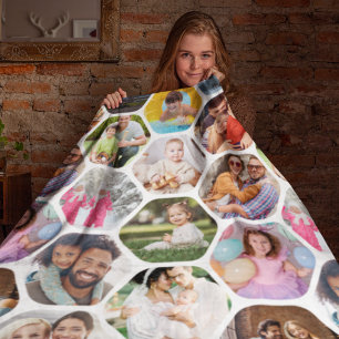 Couverture Polaire Multi Photo Collage Simple Moderne Hexagon Motif