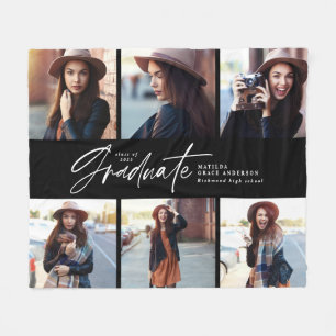 Couverture Polaire Multi photo moderne noir blanc script graduation