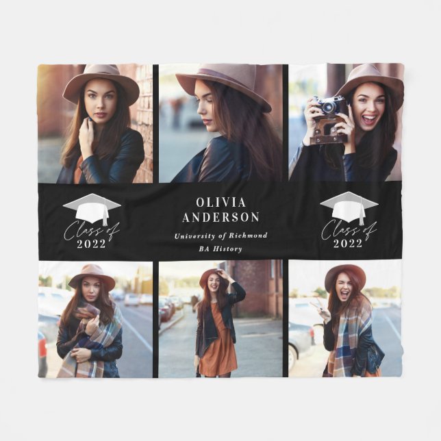 Couverture Polaire Multi photo moderne noir blanc script graduation (Devant (Horizontal))