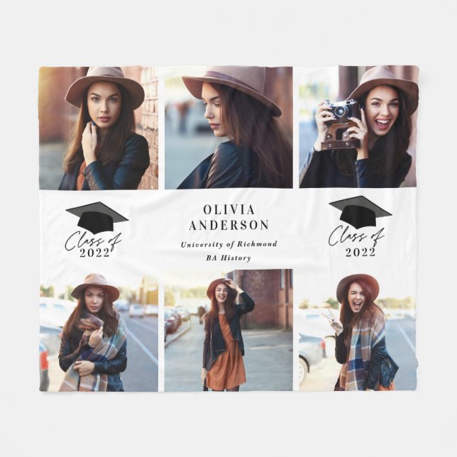 Couverture Polaire Multi photo moderne noir blanc script graduation d (Devant (Horizontal))