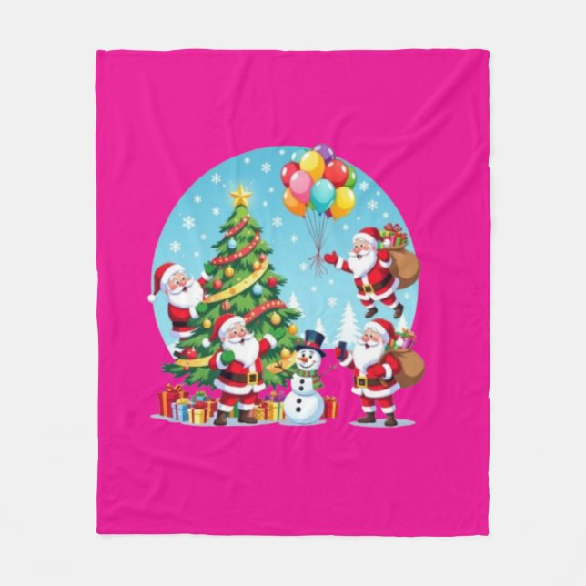 Couverture Polaire **“Multi-Santa Christmas Fun – 3D Cartoon Transpar (Devant)