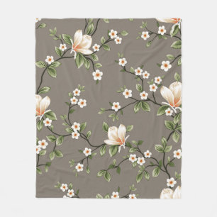 Couverture Polaire mustered small flowers with green leaves pattern o