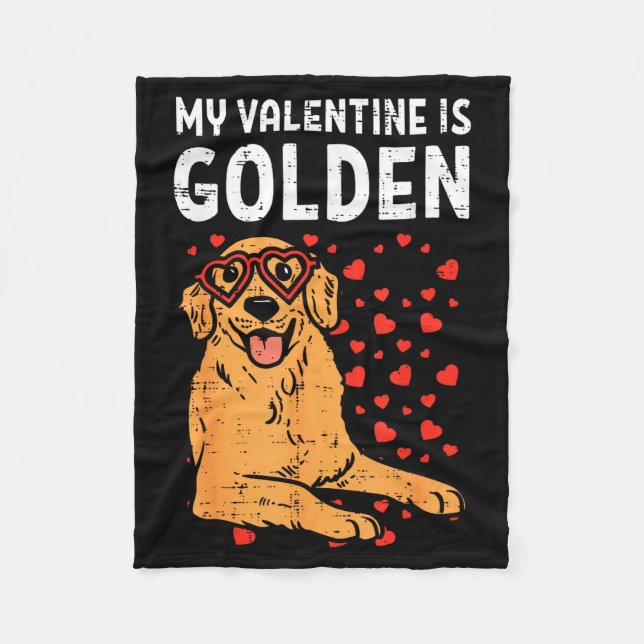 Couverture Polaire My Valentine Is Golden Retriever Valentines Day Pe (Devant)