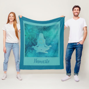 Couverture Polaire Namaste Bleu Yoga Zen Méditation Spirituelle