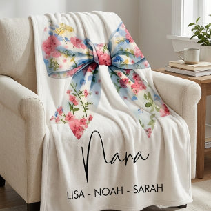 Couverture Polaire Nana grand-mère florale à nœud élégant 
