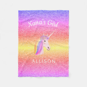 Couverture Polaire Nanas Girl Unicorn Rainbow Parties scintillant per