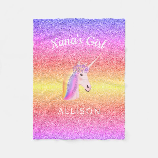 Couverture Polaire Nanas Girl Unicorn Rainbow Parties scintillant per (Devant)