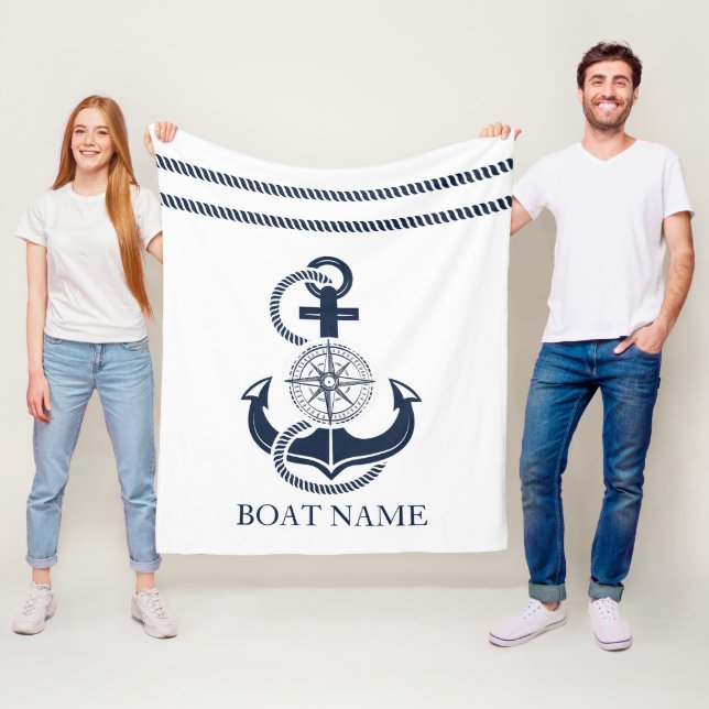 Couverture Polaire Nautical Blue Ancre Nom du bateau (En situation)