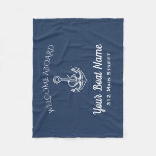 Couverture Polaire Nautical Navy Blue Welcome Aboard Ancre Nom du bat