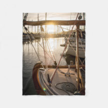Nautical Sailboat And Sunset In Marina