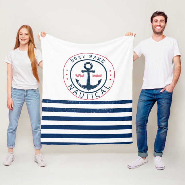 Couverture Polaire Nautique, Nom du bateau, Ancre Bleu de la Marine (En situation)