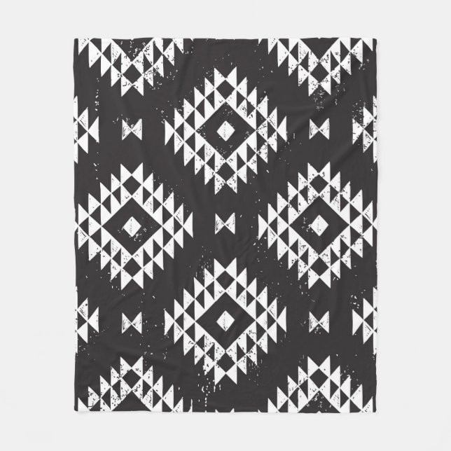 Couverture Polaire Navajo Géométrique : Tribal Blanc Noir. (Devant)