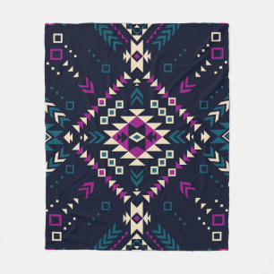 Couverture Polaire Navajo tribal foncé, géométrique vintage.