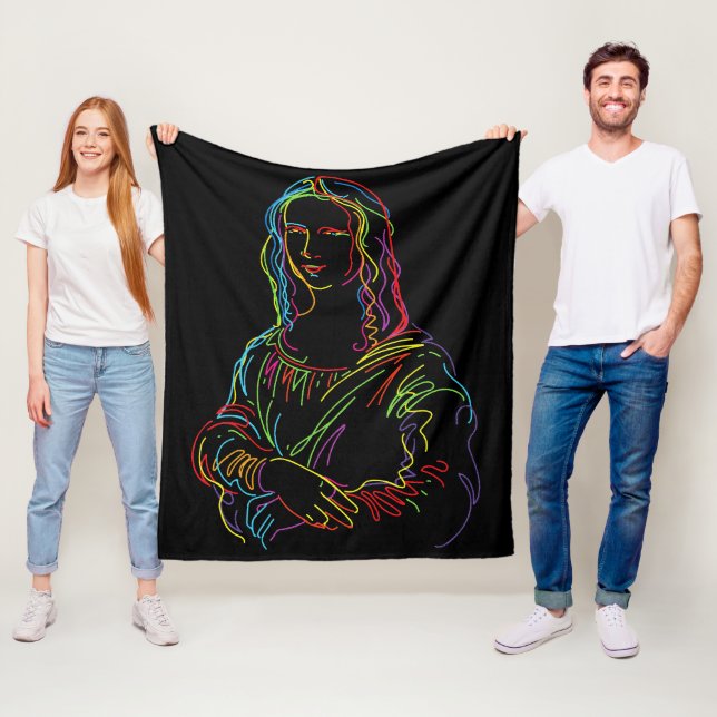 Couverture Polaire Neon Abstrait Mona Lisa Line Art (En situation)