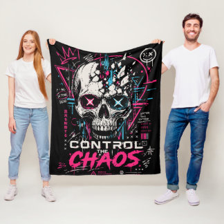 Couverture Polaire Neon Chaos Skull Aesthetic