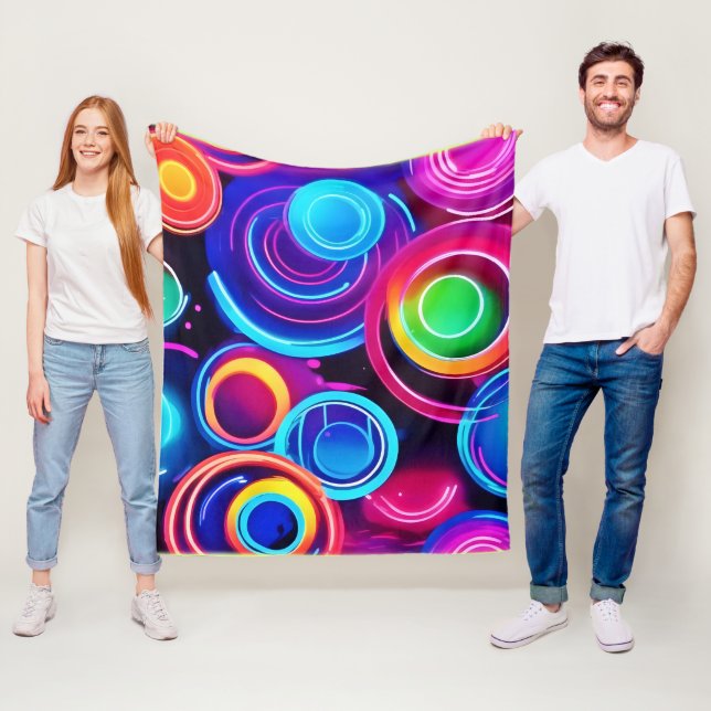 Couverture Polaire Neon Circles Art Abstrait (En situation)
