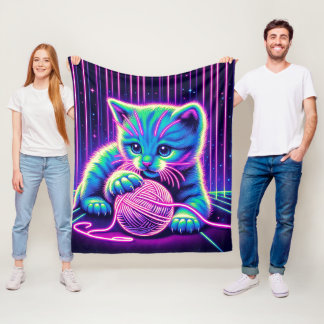 Couverture Polaire Neon Glow Cat Jouer avec du fil