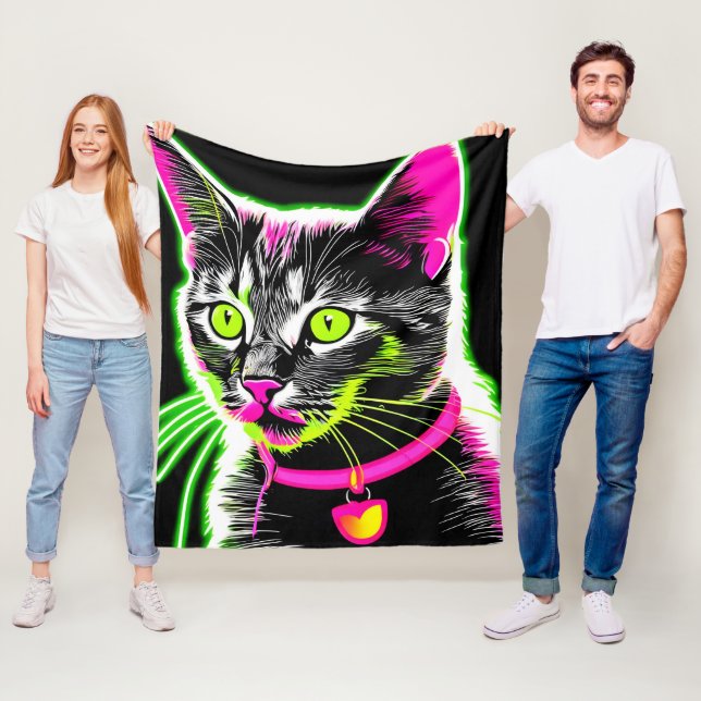 Couverture Polaire Neon Kitty Feline Art (En situation)