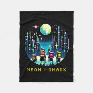 Couverture Polaire Neon Nomads 8 bits - Cyberpunk City Adventure