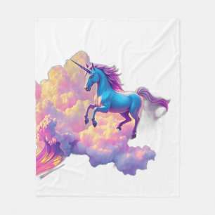 Couverture Polaire Neon Unicorn avec nuages d'Iridescente