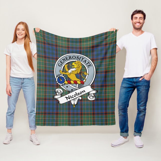 Couverture Polaire Nicolson Chasse Ancien Clan Badge Tartan Plaid (En situation)
